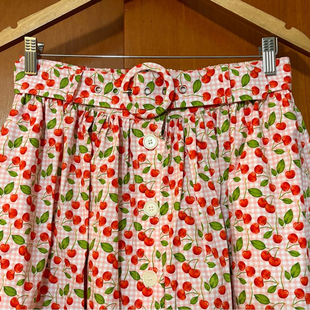 Modcloth Pink Gingham Cherry Print Full Midi Skir… - image 3
